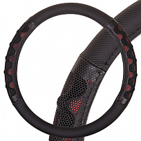 Оплетка SKYWAY Racer-2 M (370-390мм) Черно/Красная экокожа